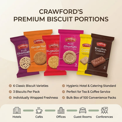Six biscuit varieties including digestives and bourbon creams
