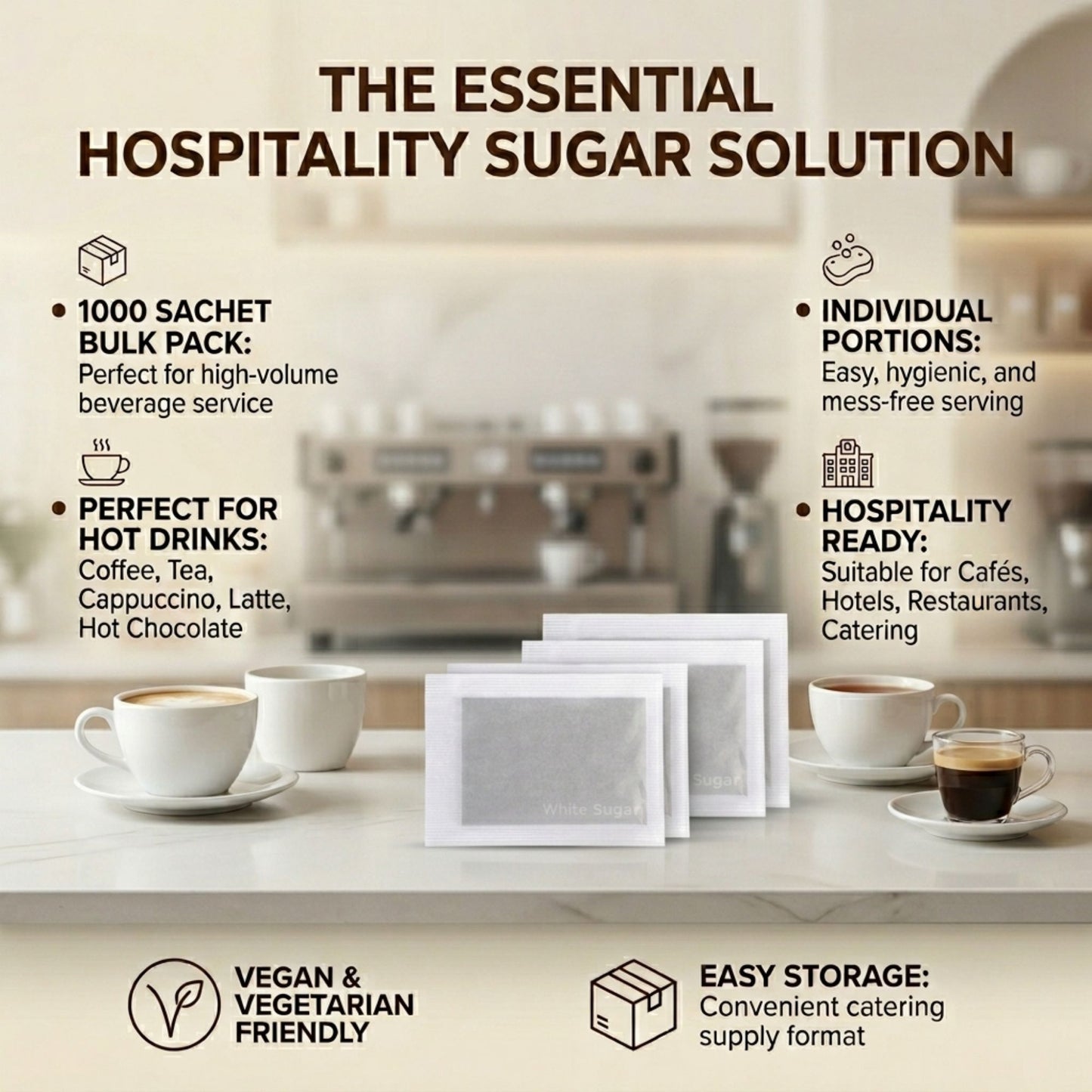 Catering sugar supply with 1000 individual sachets