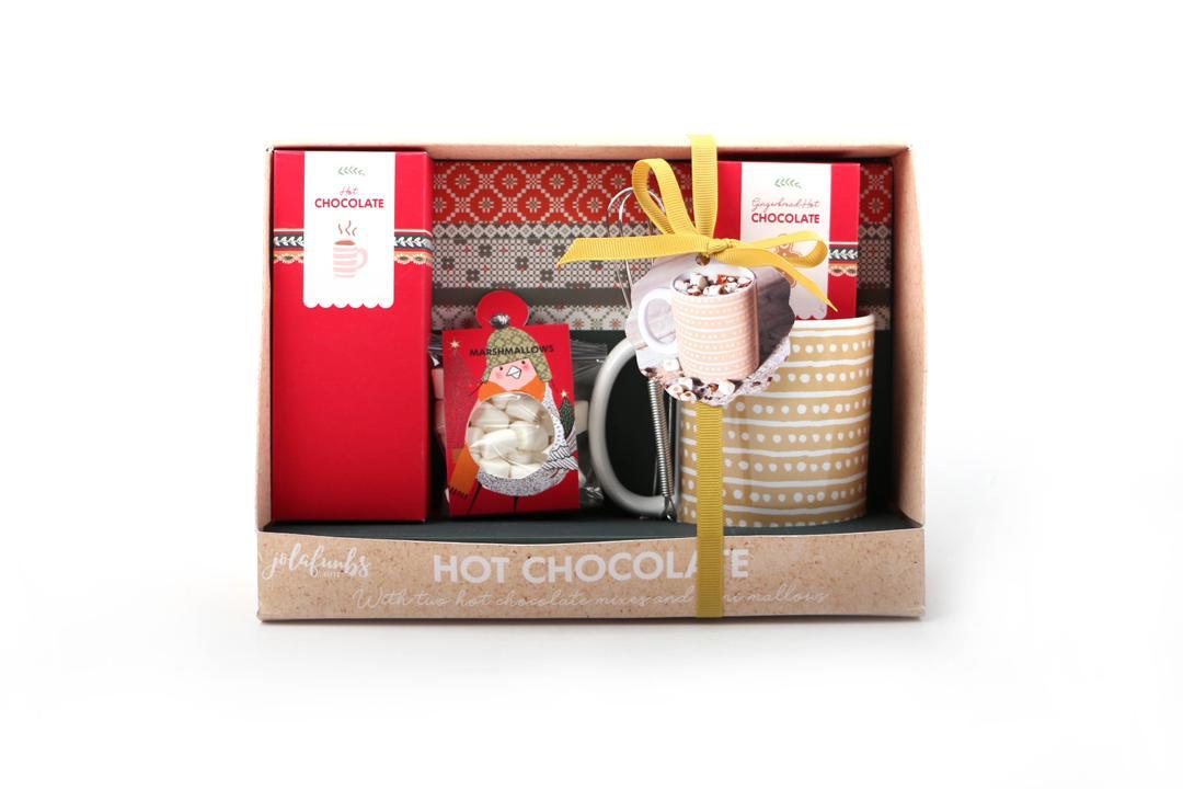 Luxury hot chocolate gift set with fluffy marshmallows in a premium box