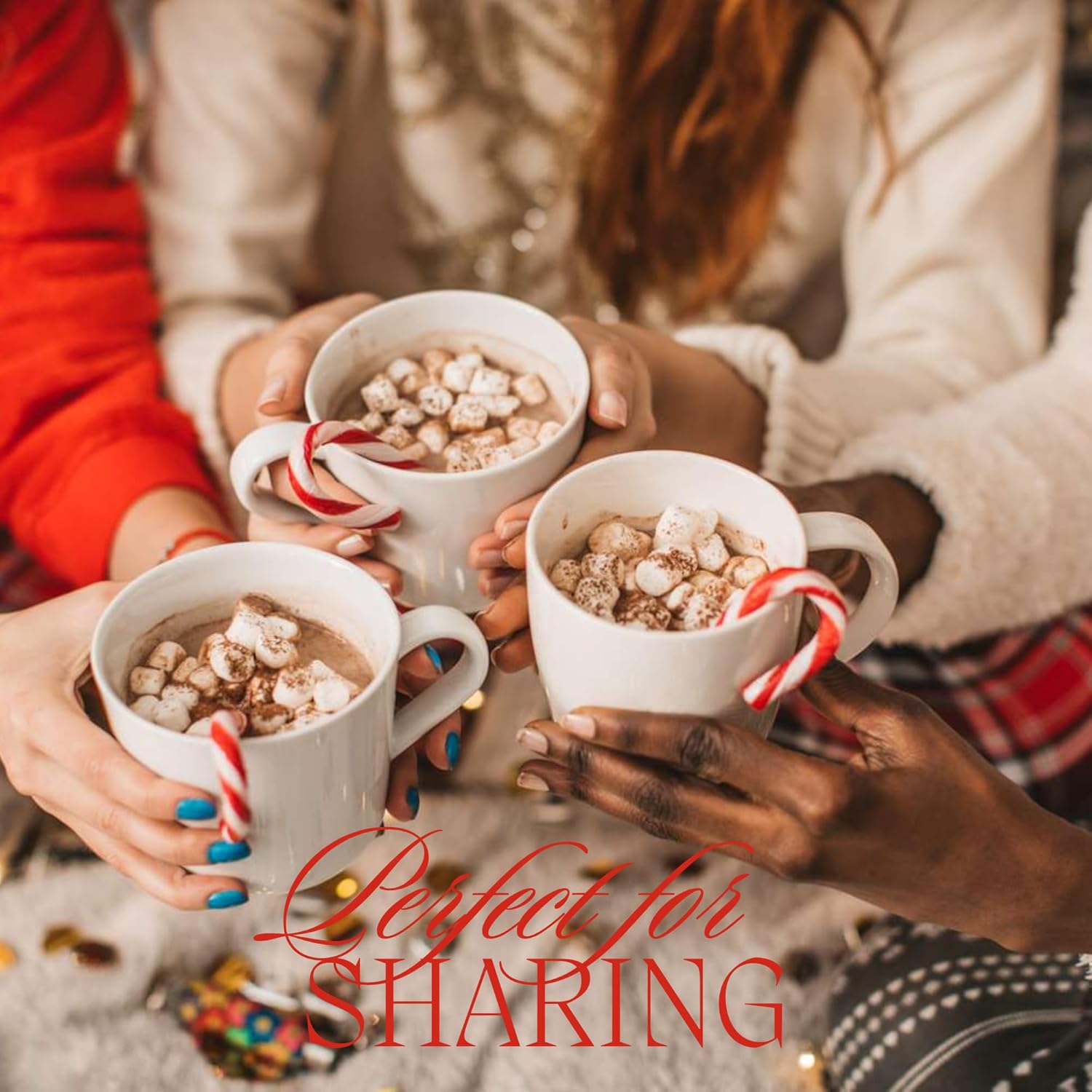 Rich hot chocolate made from Celebration Hot Chocolate Gift Set sachets in a cozy mug