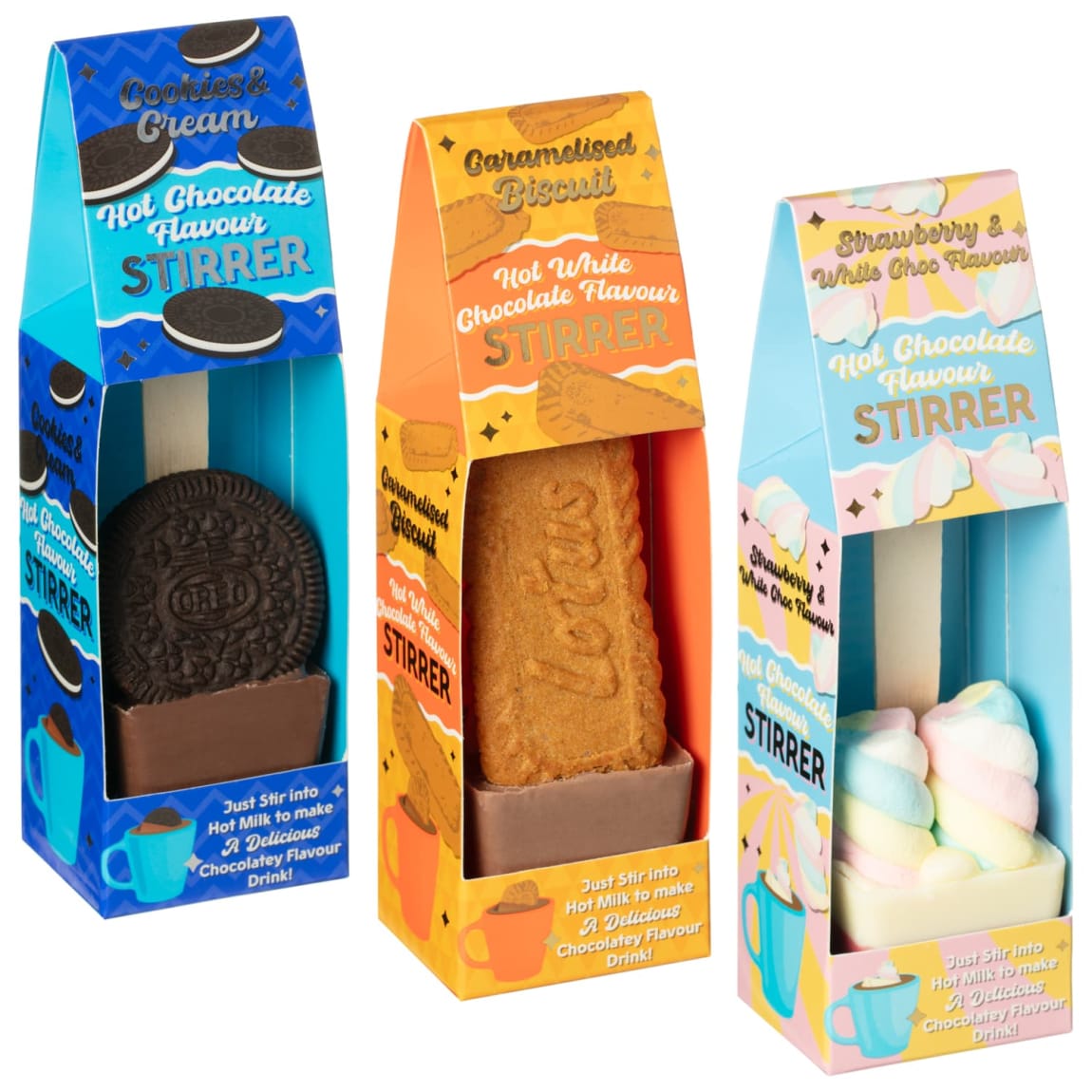 Hot Chocolate Stirrer Stick choose Marshmallow Oreo or Biscoff