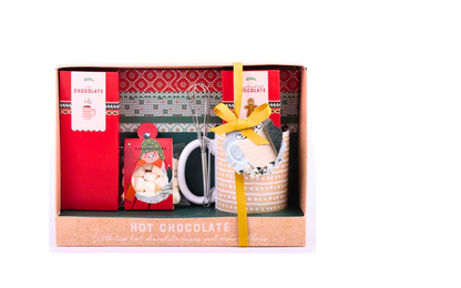 Cozy gift idea with hot chocolate mix and marshmallows ready to enjoy
