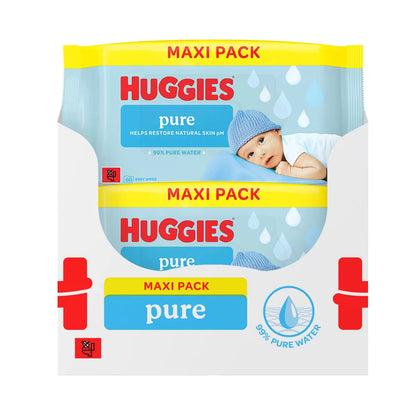 Huggies Pure Baby Wipes 12x60 Naturally Derived Fibres 99 Percent Water