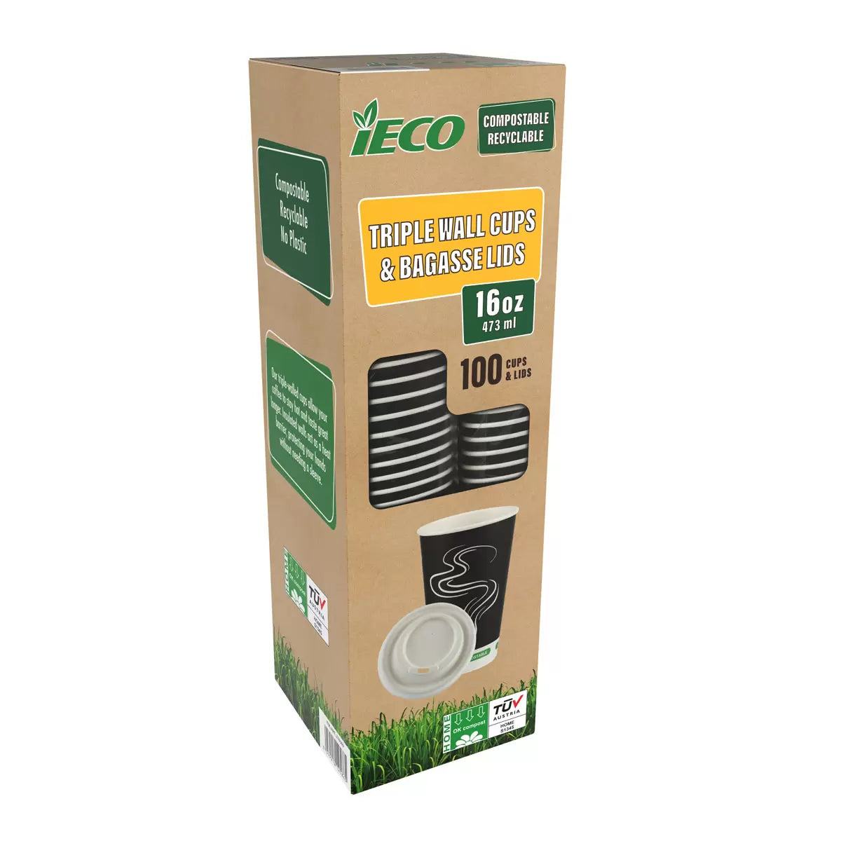 iECO triple wall hot cups 16oz with lids 200 pack