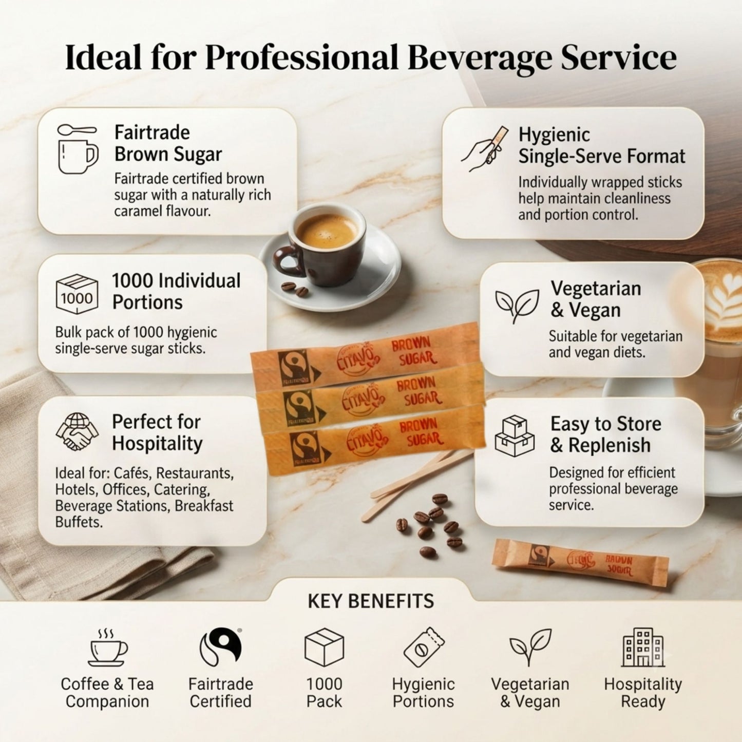 Individual brown sugar portions for drinks