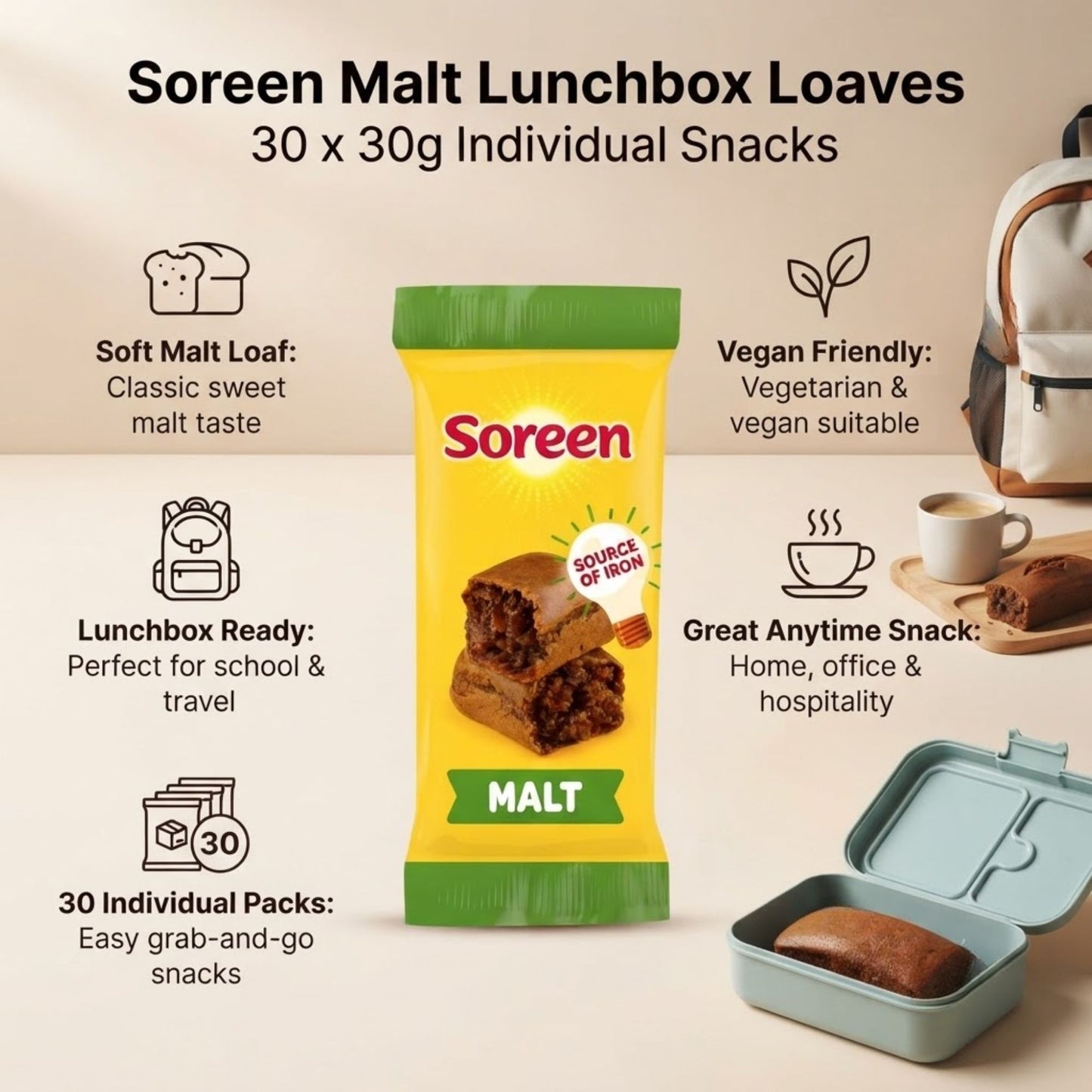 Individually wrapped malt loaf snacks