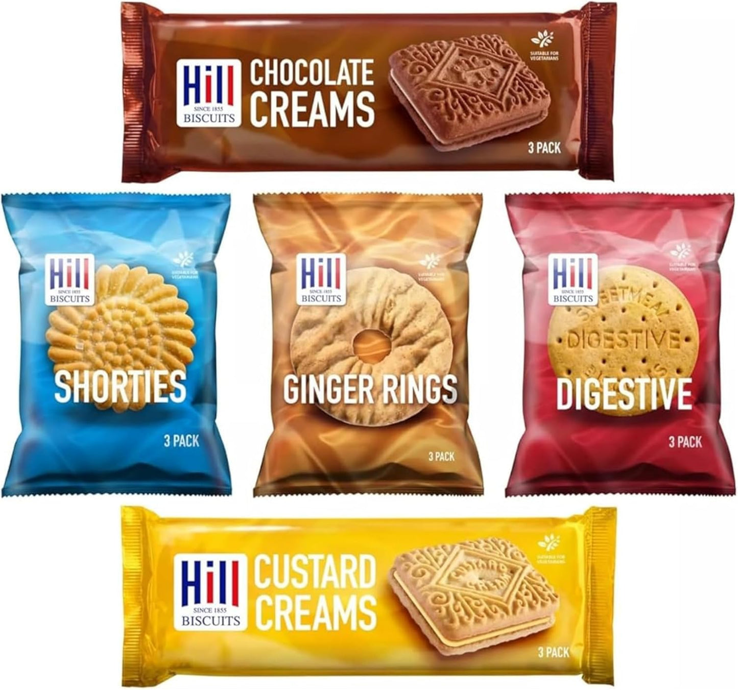 Mini biscuit packs with custard chocolate ginger and digestives