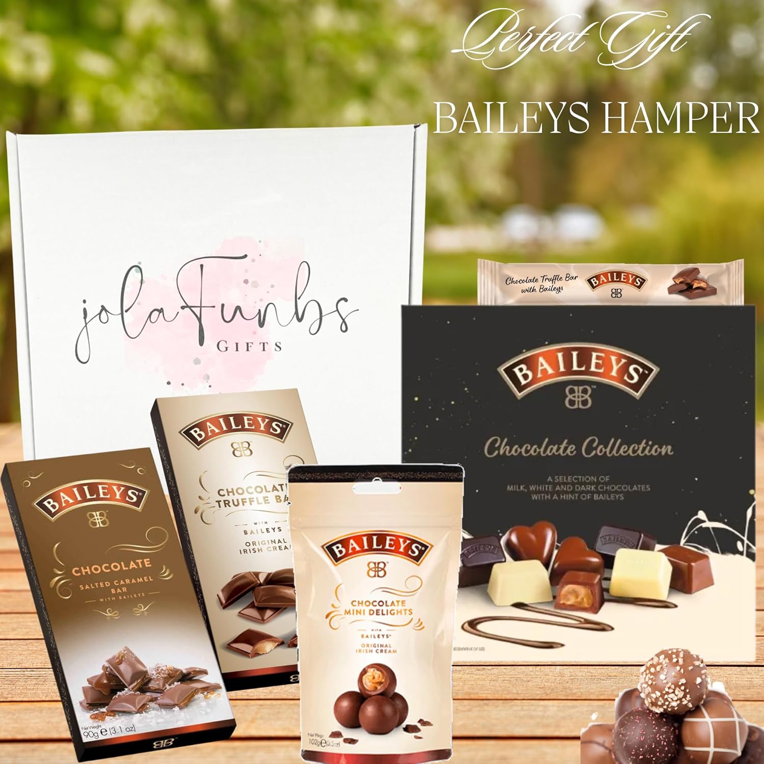 Indulgent Baileys chocolate selection in a hamper box