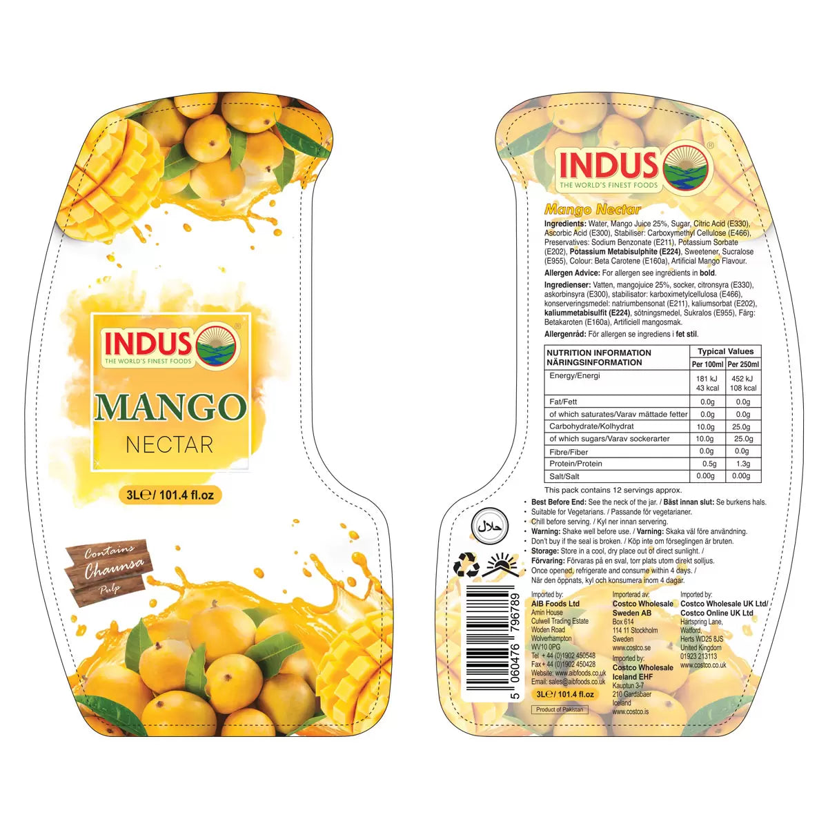 Indus Mango Nectar, 2 x 3L – a pure, delicious tropical beverage with natural mango flavor