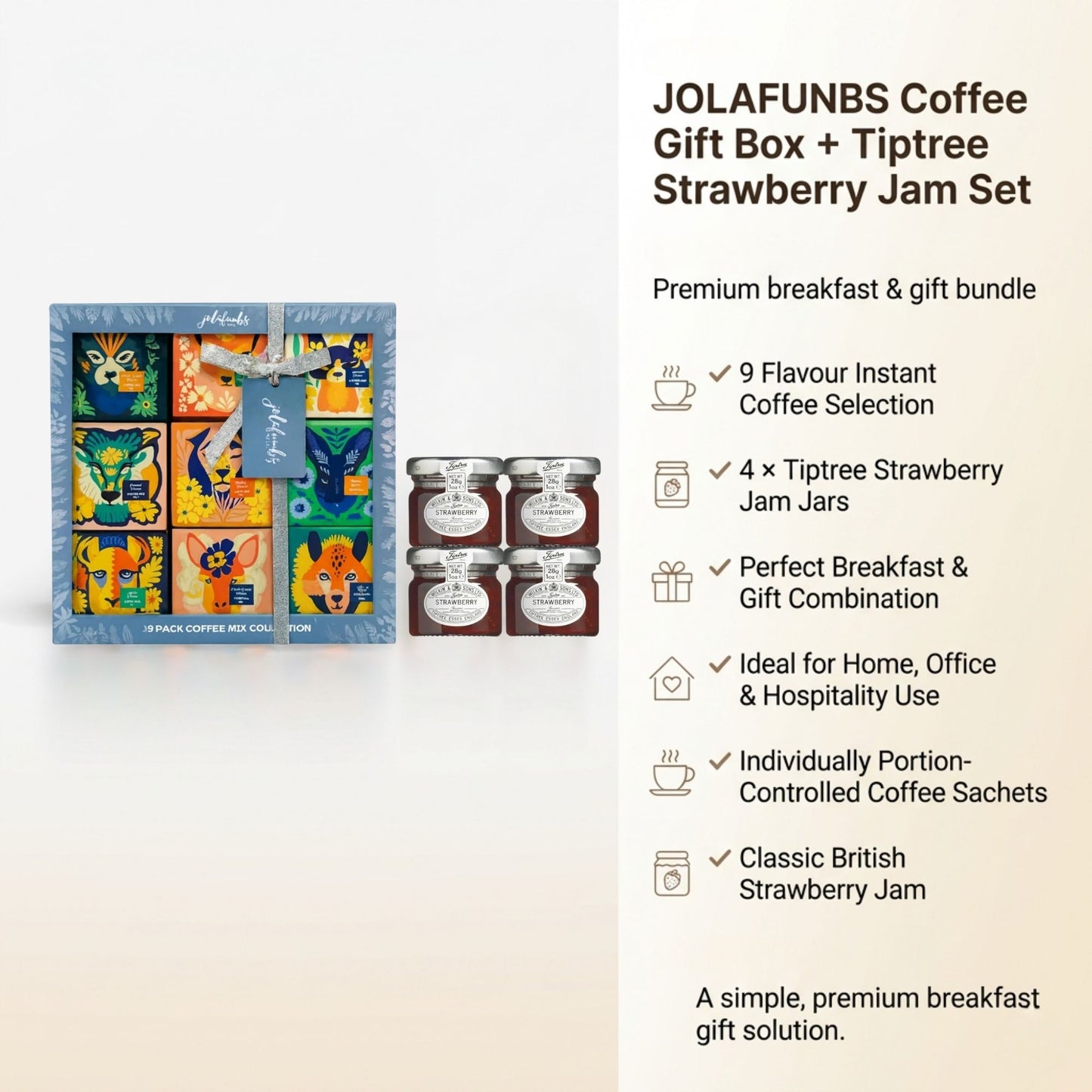 Instant coffee hamper with 9 flavour selection and jam jars
