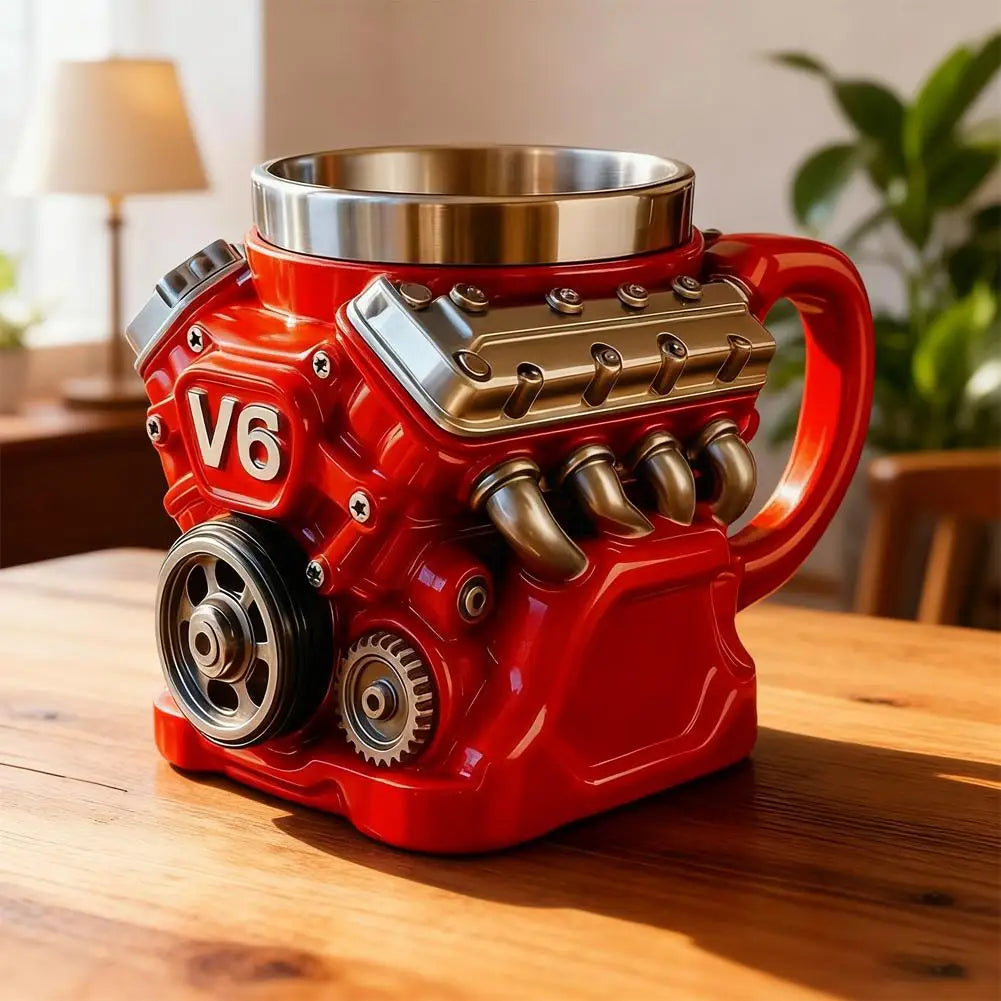 Car engine design metal coffee mug gift item