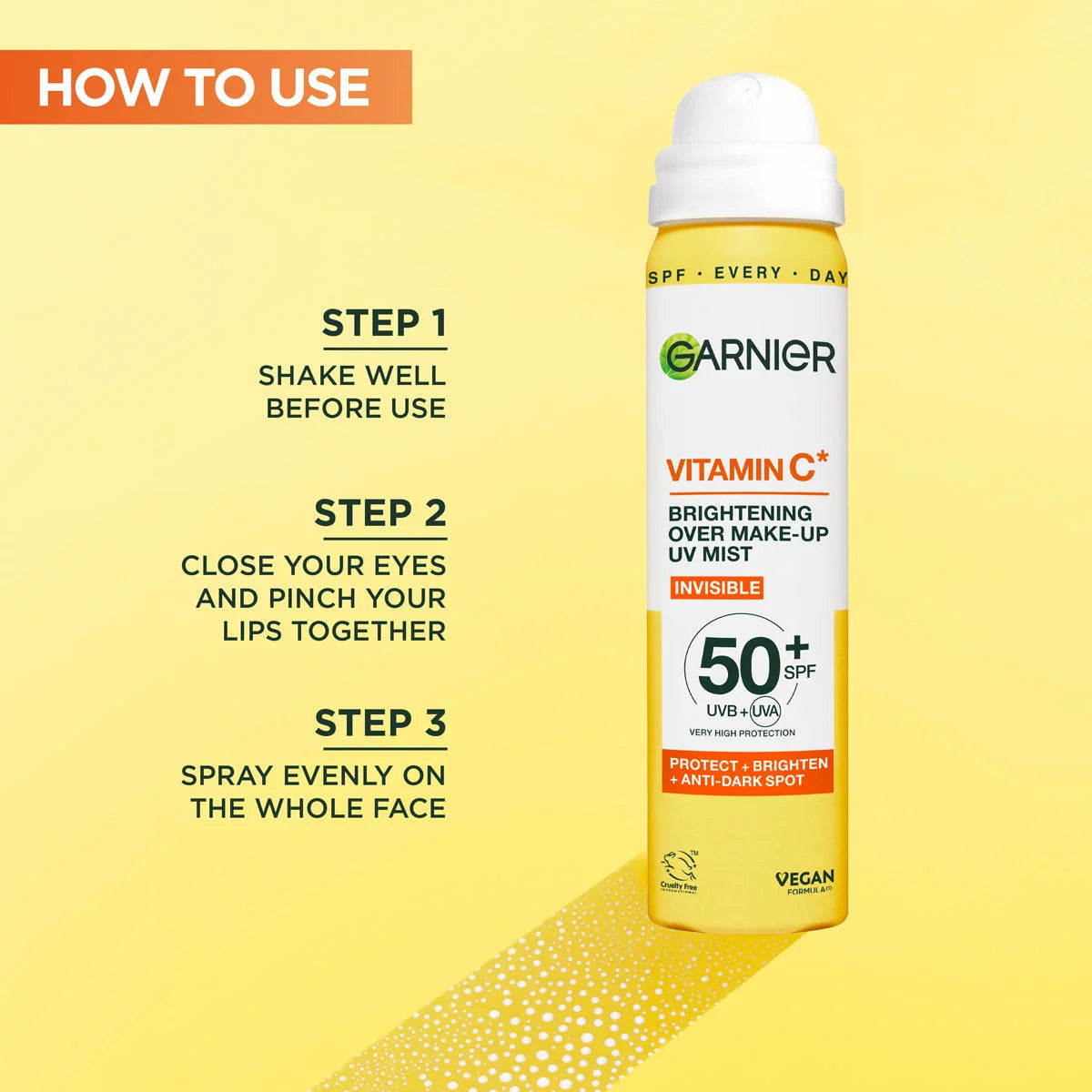 Anti dark spot sun protection spray Garnier formula