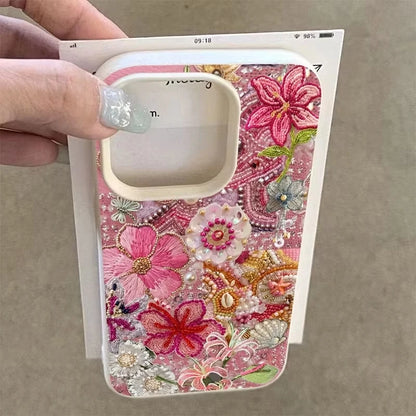 Shockproof PC TPU iPhone case with artistic floral design