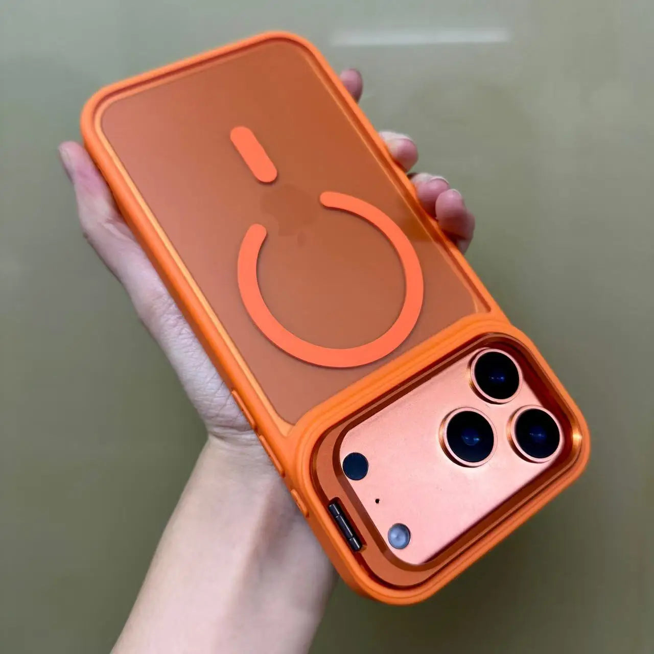 iPhone case featuring a full-frame metal bracket