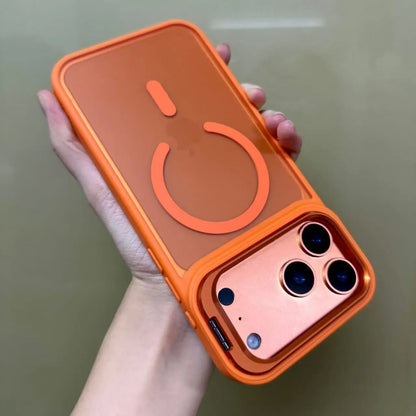 iPhone case featuring a full-frame metal bracket