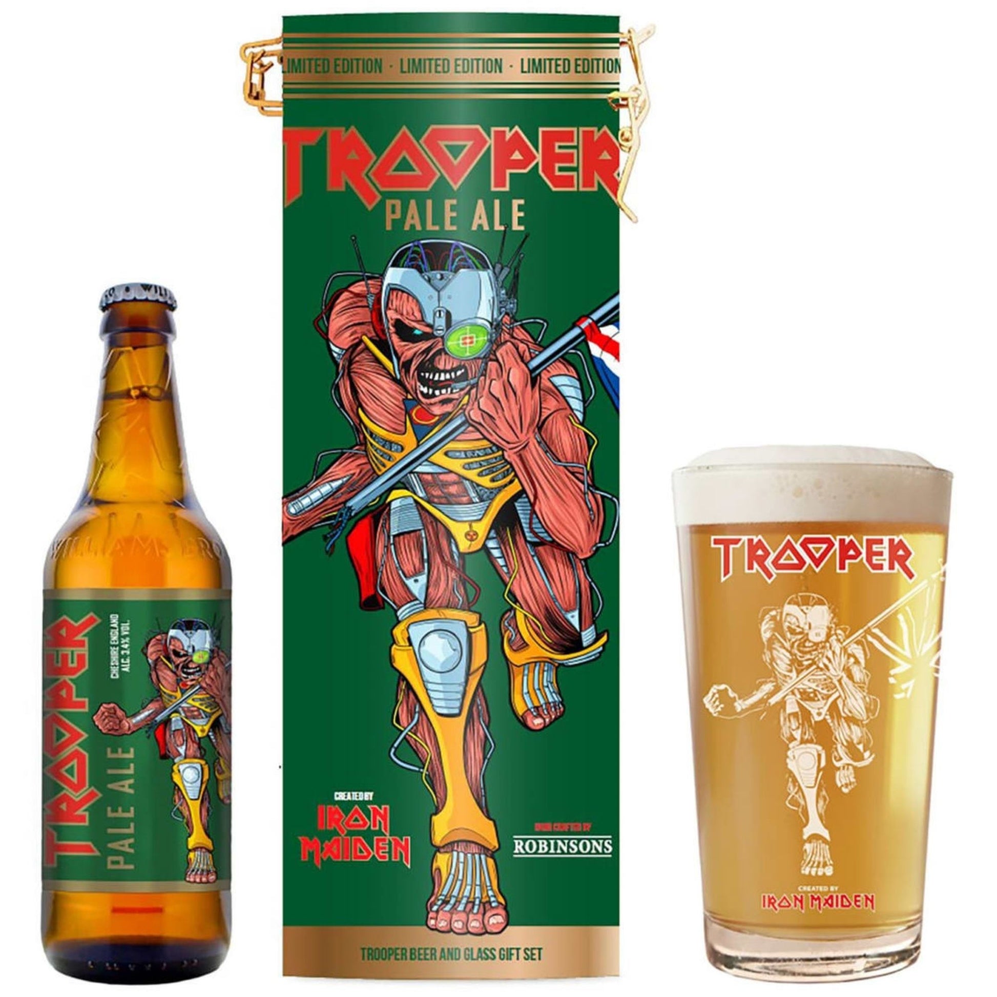 Iron Maiden Trooper IPA Gift Set with glass and tin