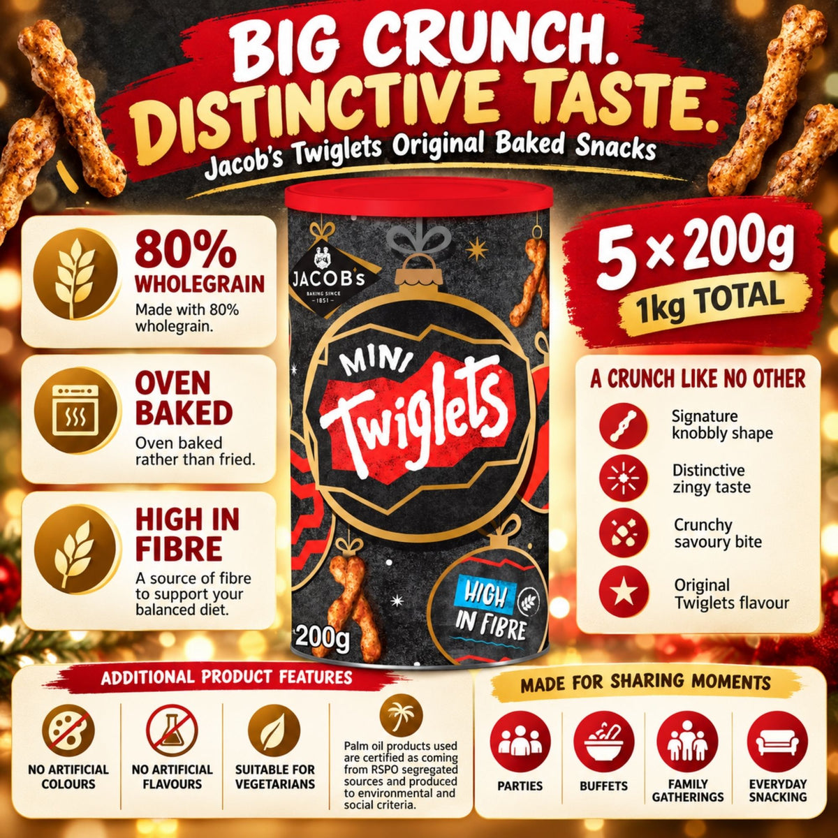 Five 200g packs of Jacob's Original Twiglets