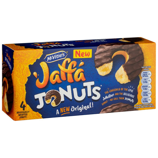 McVitie's Jaffa Jonuts showing chocolate coating and orange jelly centre