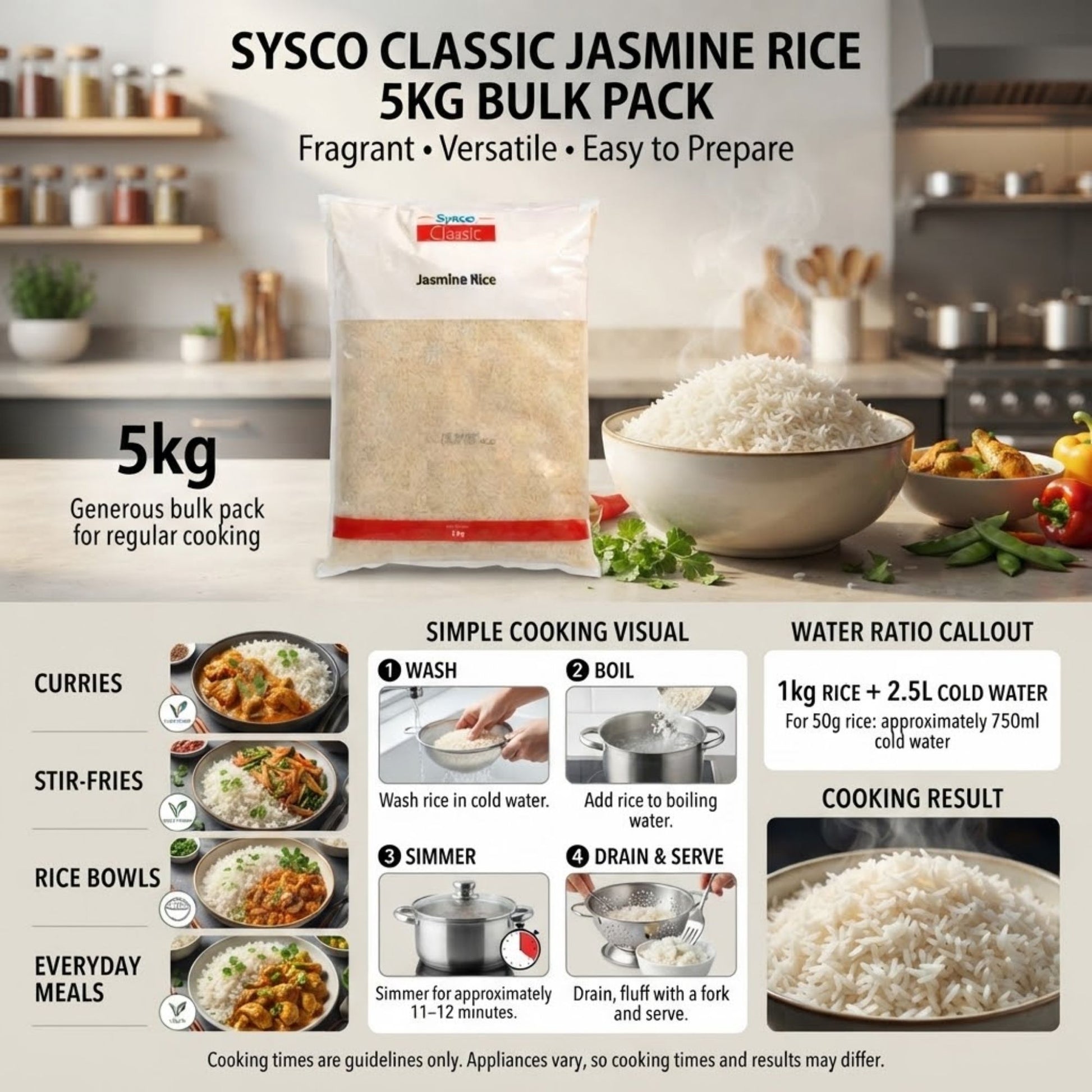 Sysco Jasmine Rice 5kg bulk pack