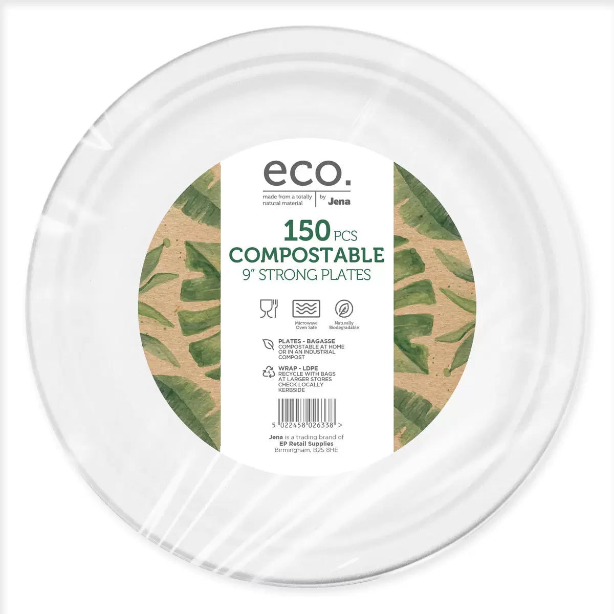 Jena Eco 150-pack compostable strong plates for parties