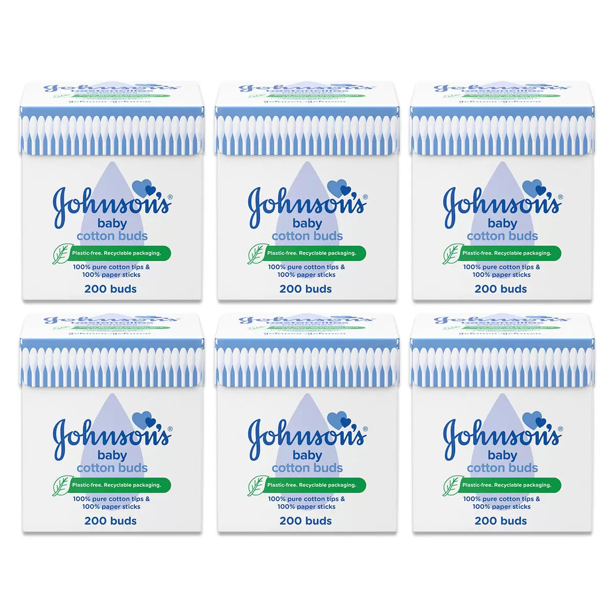 Johnson’s Cotton Buds 6 x 200 pack with pure cotton tips