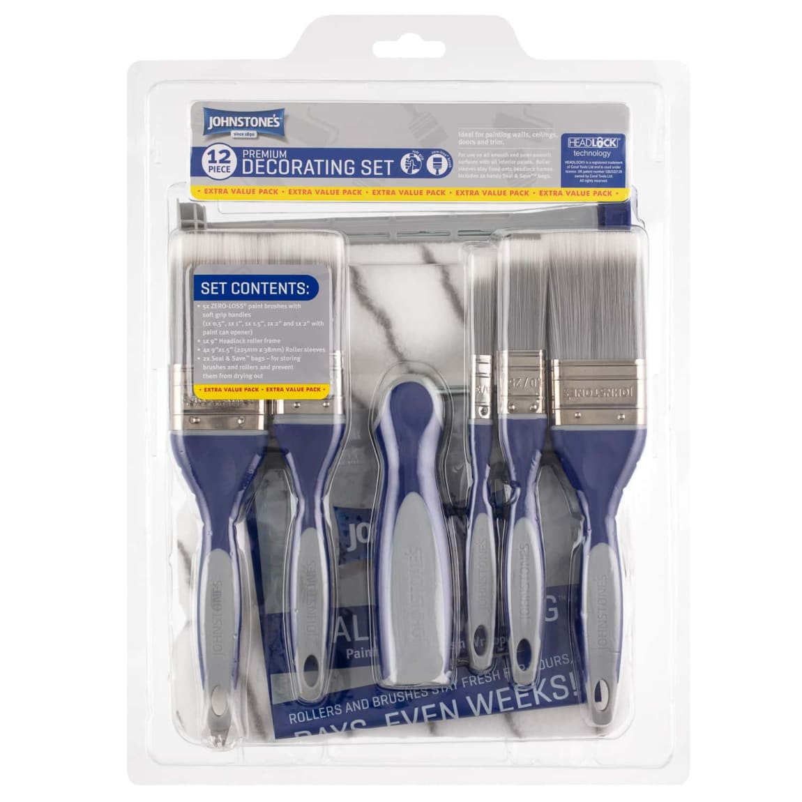 Johnstone’s 12pc decorating set with brushes and rollers for interior painting