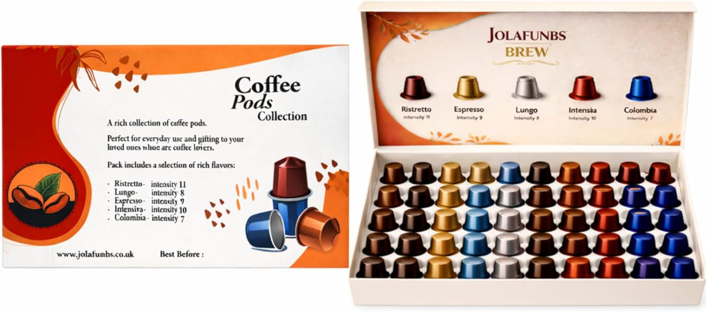 JOLAFUNBS BREW Nespresso compatible coffee pods variety pack 50 capsules