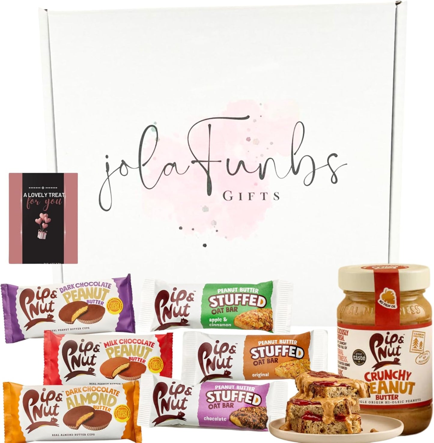 JOLAFUNBS Chocolate Hamper Pip and Nut gift box with assorted chocolates, nuts, and sweet treats