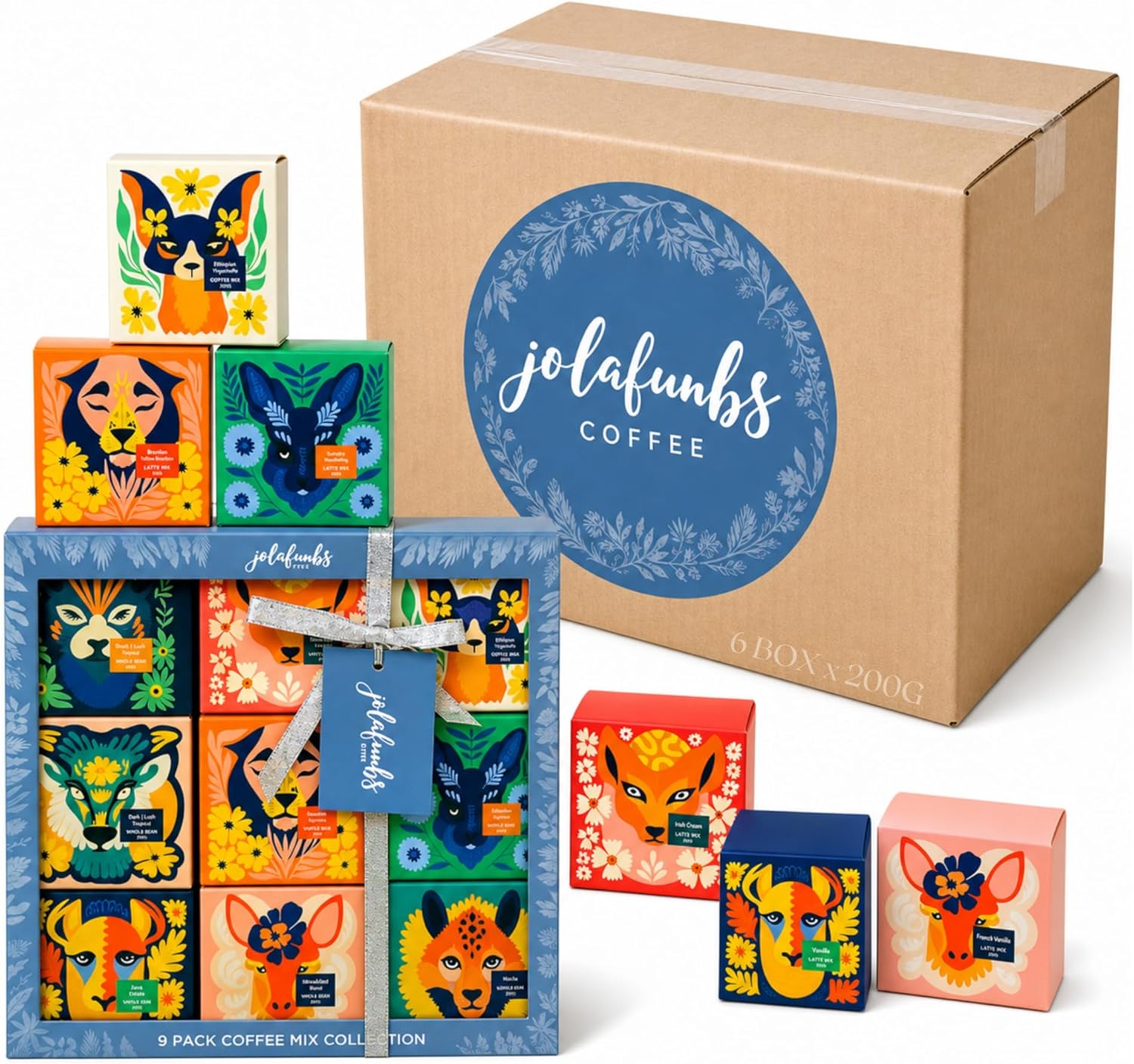 Jolafunbs coffee gift set 9 flavoured sachets hamper