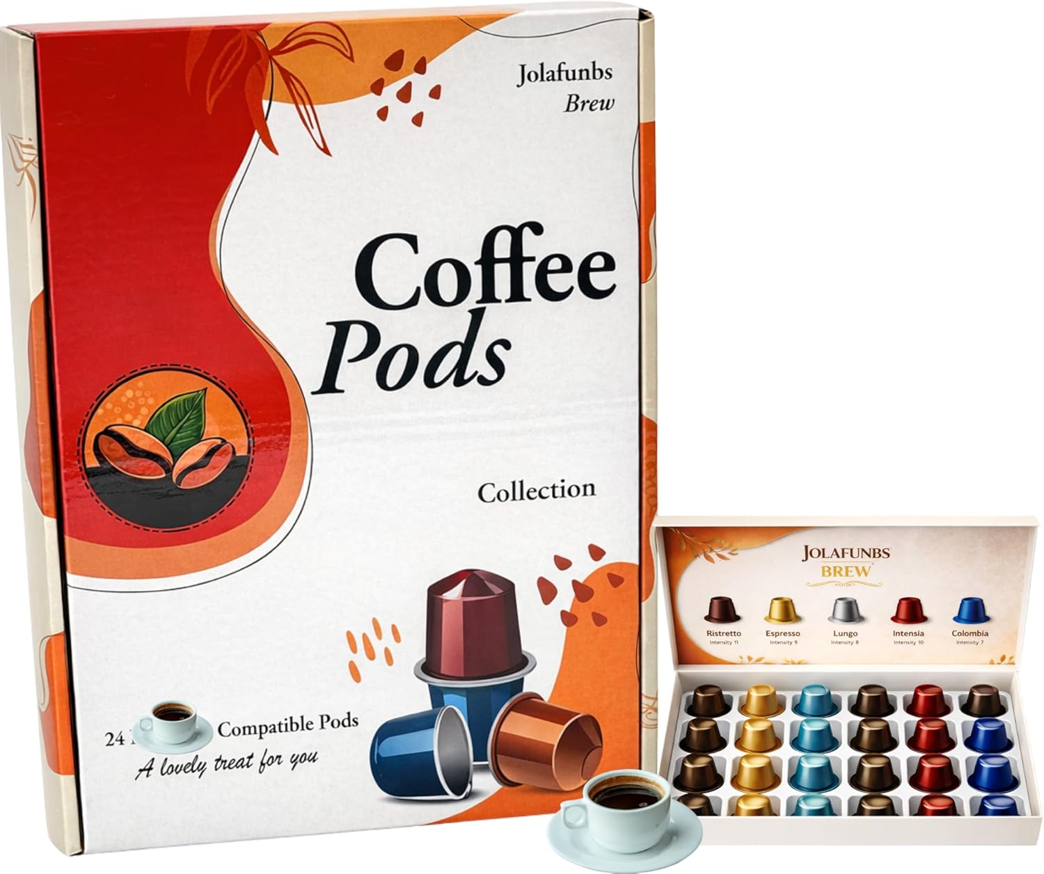 JOLAFUNBS coffee pods variety pack 24 capsules 5 flavours