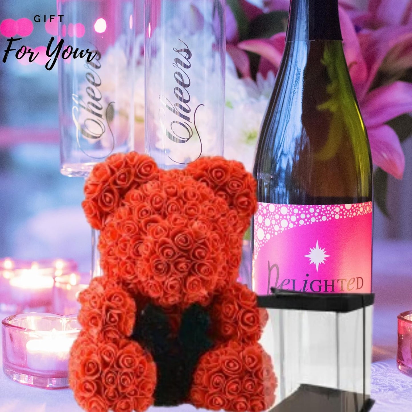 JOLAFUNBS romantic teddy bear in a gift box with flower design