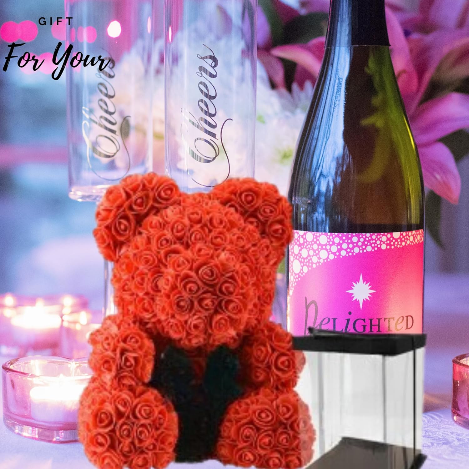 JOLAFUNBS romantic teddy bear in a gift box with flower design