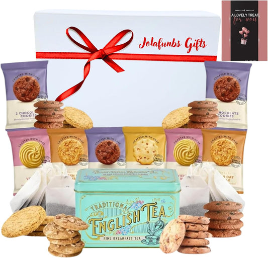 JOLAFUNBS tea hamper with 40 teabags and biscuits