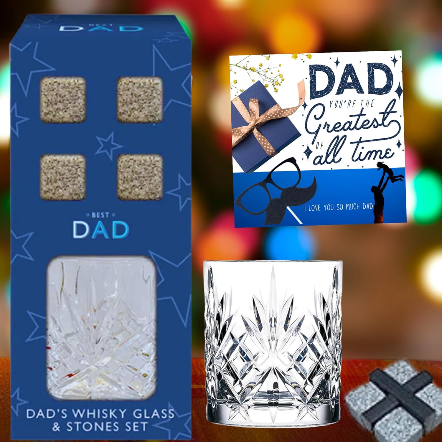 JOLAFUNBS whiskey gift box with glass and stones for dad