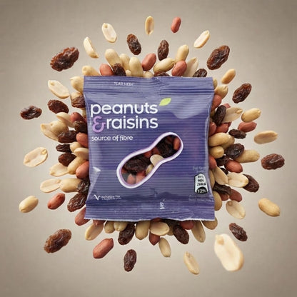 25 individual 50g peanut and raisin snack bags