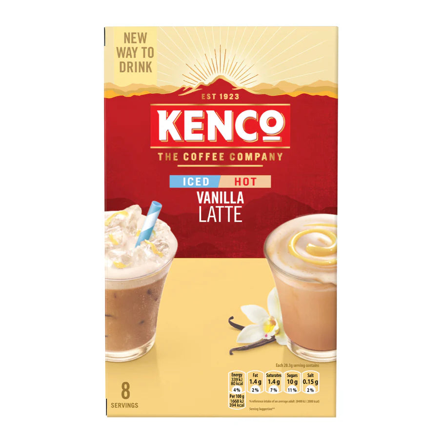 Smooth vanilla-flavored latte with rich coffee in every sachet