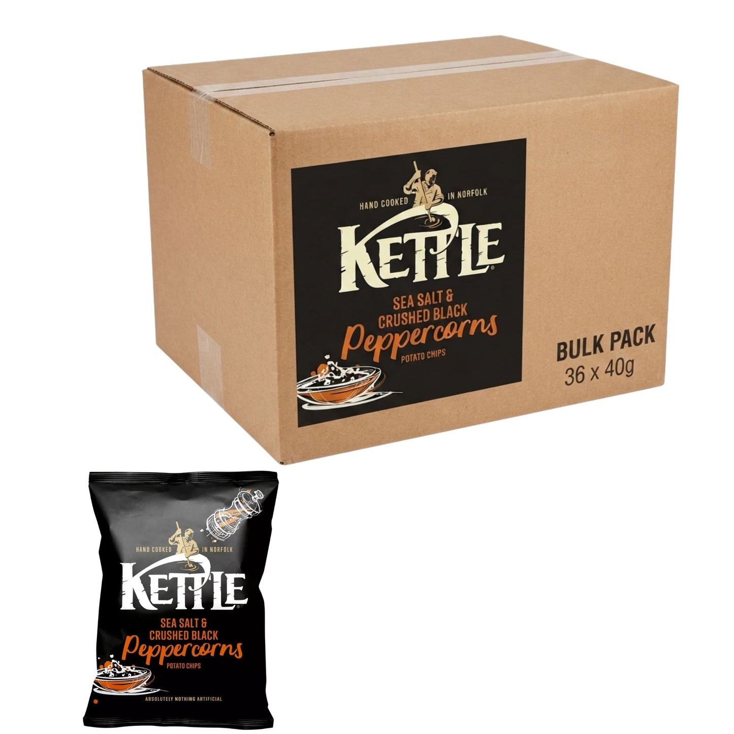 Kettle Sea Salt & Crushed Black Peppercorns Crisps 36 x 40g
