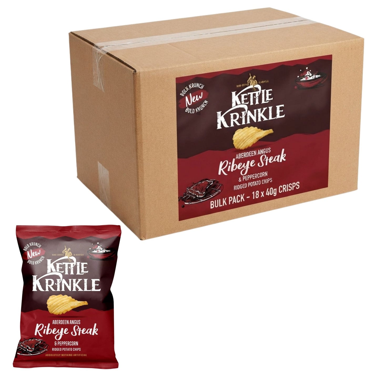 Kettle Krinkle Ribeye Peppercorn Crisps 18 x 40g