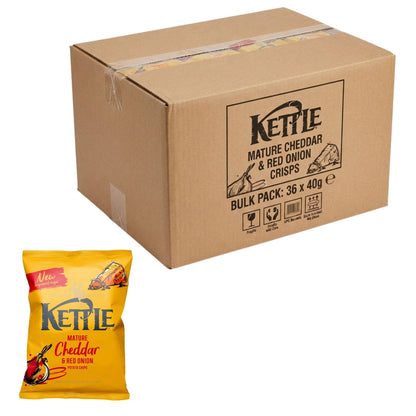 Kettle Mature Cheddar & Red Onion Crisps 36 x 40g