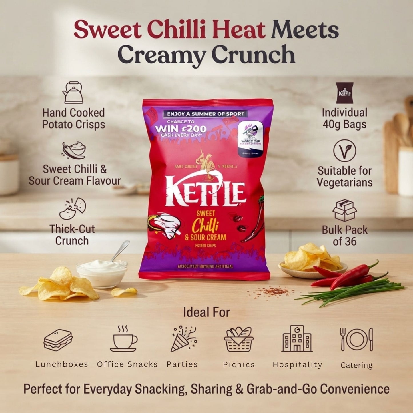 Sweet chilli and sour cream kettle crisps