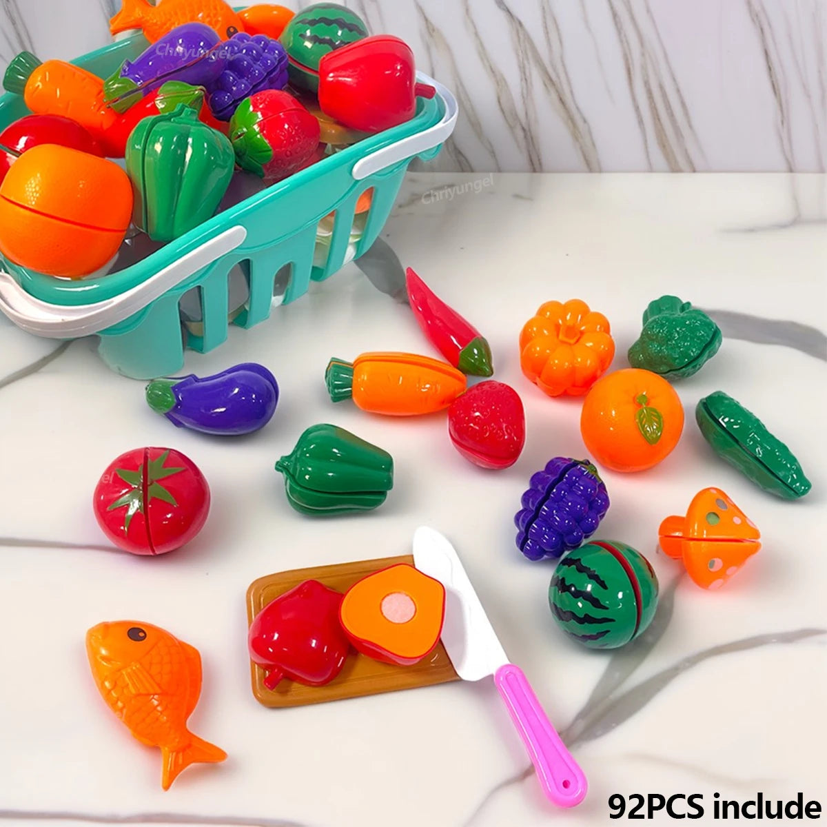 Complete pretend chef set with cookware and play food