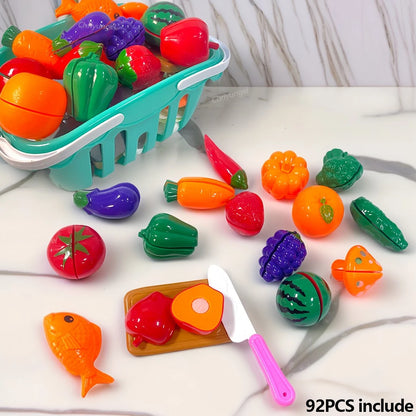 Complete pretend chef set with cookware and play food