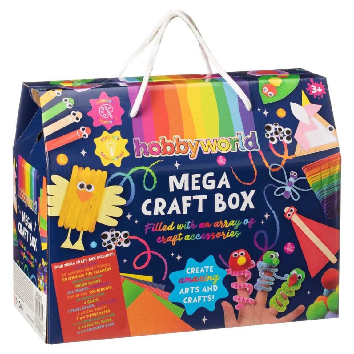 Children’s craft box filled with mixed creative art materials
