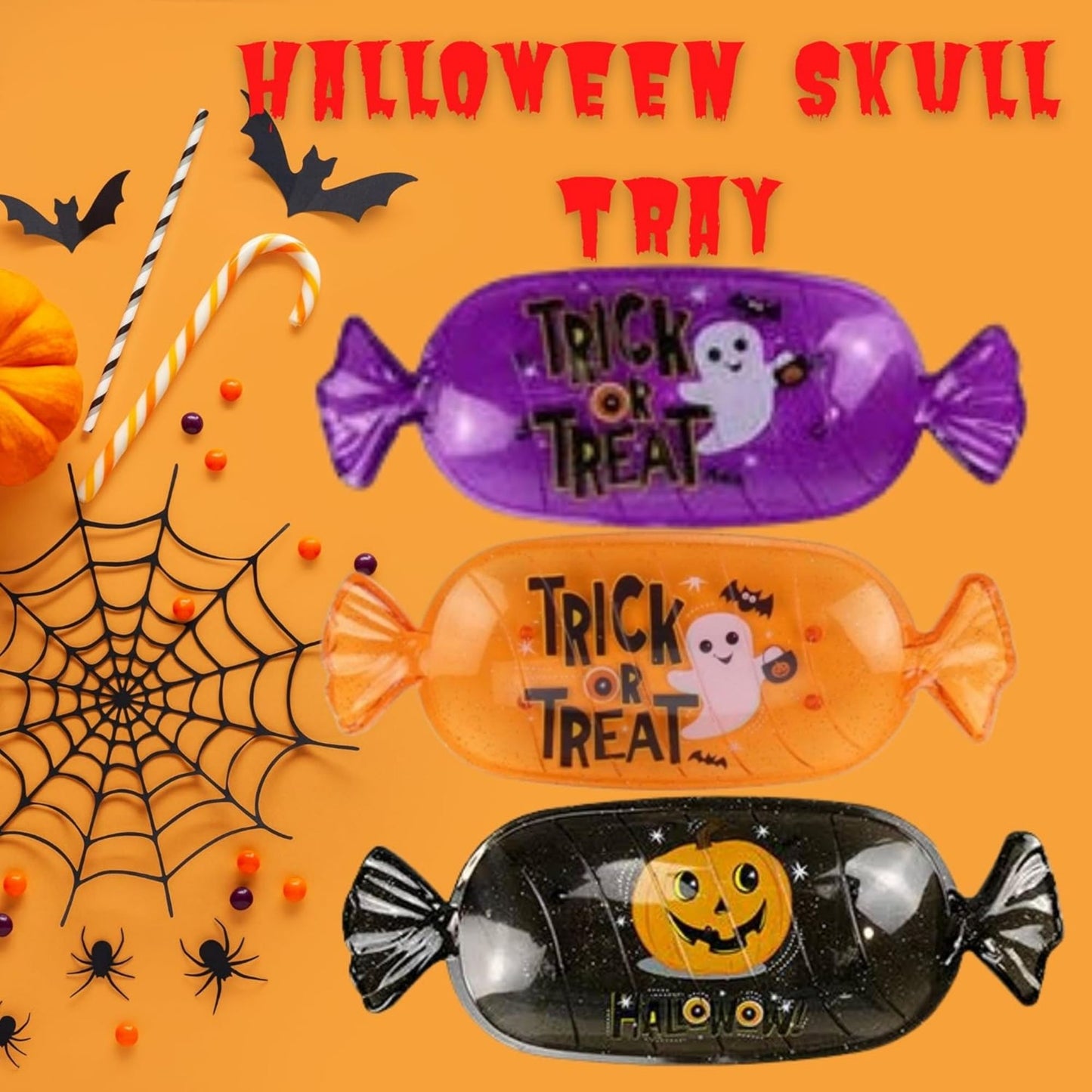 Kids-friendly Halloween plates and candy tray reusable set