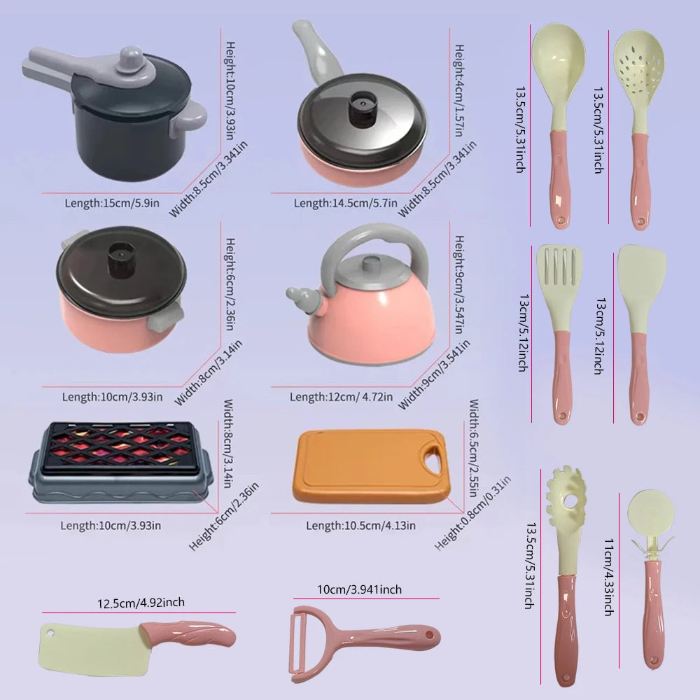 Children's pretend kitchen toys with realistic cookware