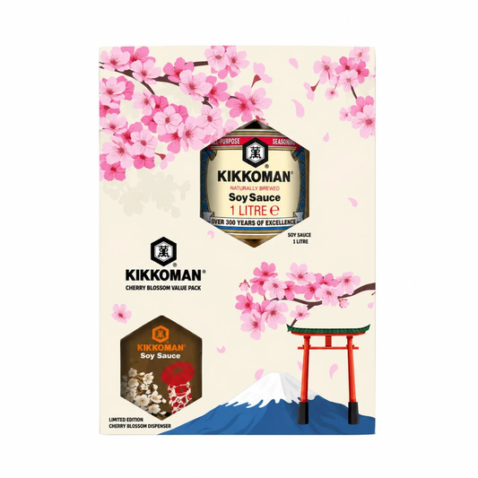 Kikkoman Cherry Blossom Value Pack original sealed box with 1L soy sauce and limited-edition dispenser