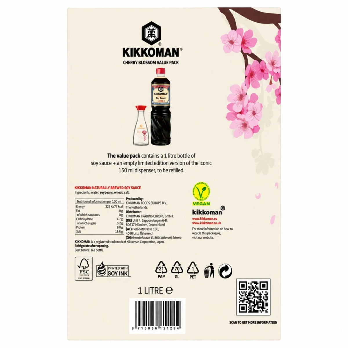 Kikkoman 1L naturally brewed soy sauce with dispenser
