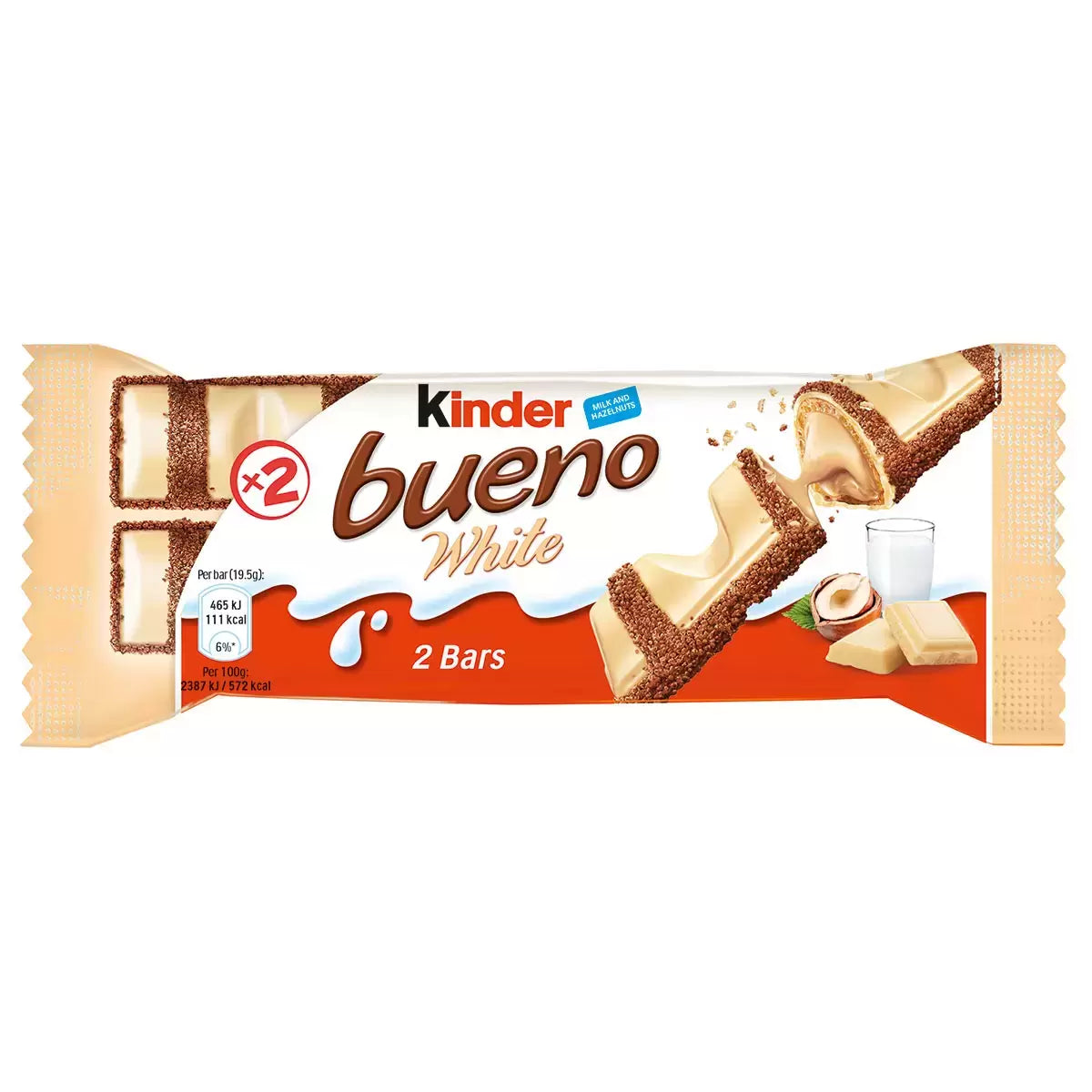 Kinder Bueno White Chocolate Bar – smooth hazelnut cream and crispy wafer