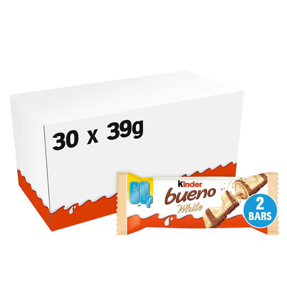Display of Kinder Bueno White 30-pack – indulgent creamy chocolate snacks