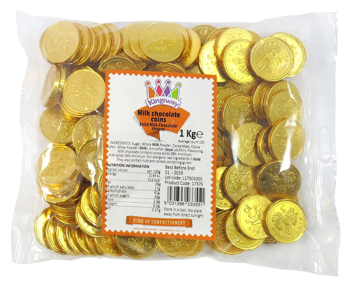 Kingsway milk chocolate coins in elegant gold foil